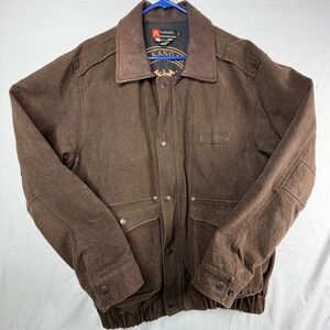 Kakadu Traders Australia CC Aviator Bomber Jacket Brown Canvas Leather Collar L